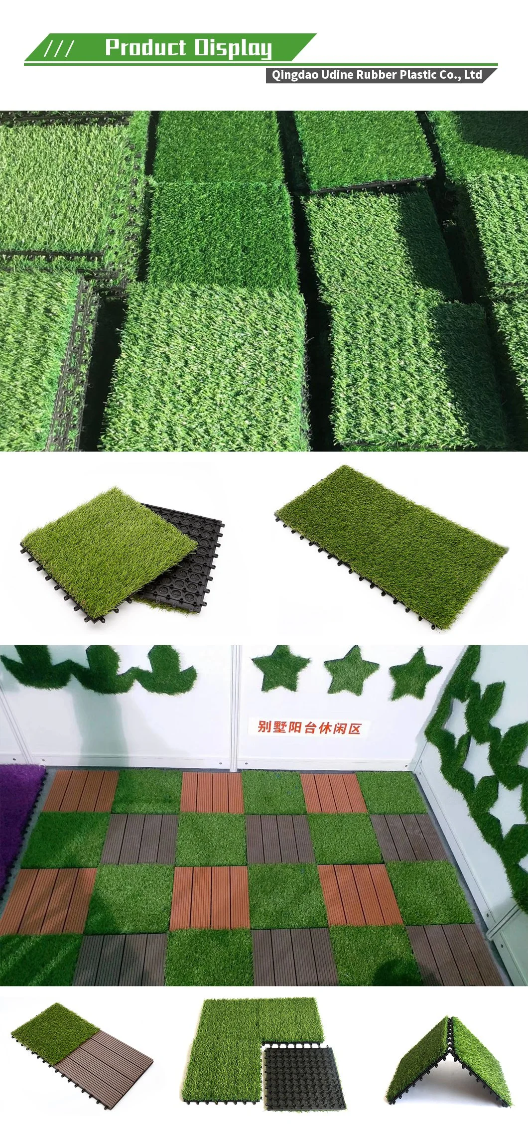 China Manufacturer/Factory High Quality Outdoor Indoor Balcony Landscaping Sport Puzzle Interlocking Synthetic Fake Artificial Grass Tile Turf for Garden DIY